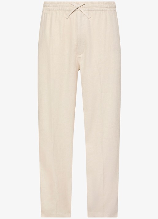 Calvin Klein Straight fit pantalon in linnenblend - voorkant 2 beige