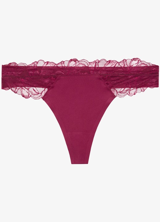 Calvin Klein String met details van kant - voorkant bordeauxrood