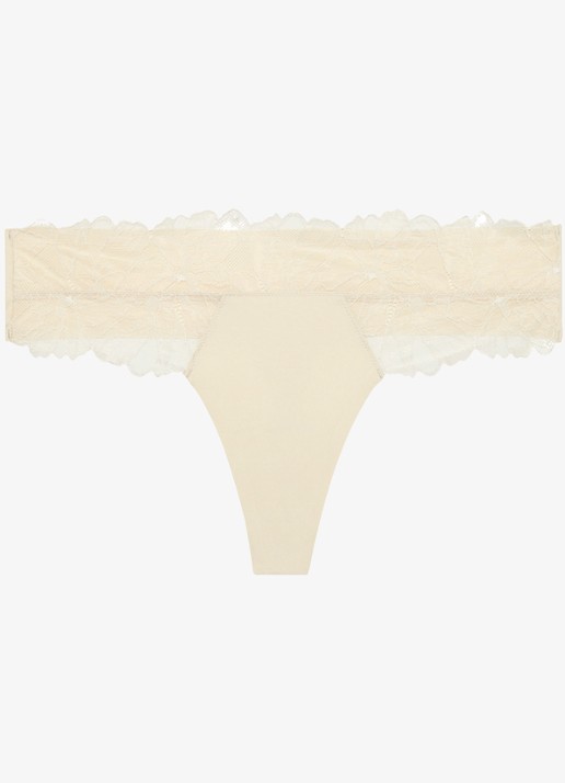 Calvin Klein String met details van kant - voorkant 2 gebroken wit