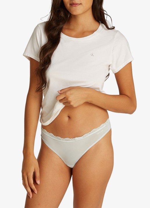 Calvin Klein String met kant - voorkant 2 blauw