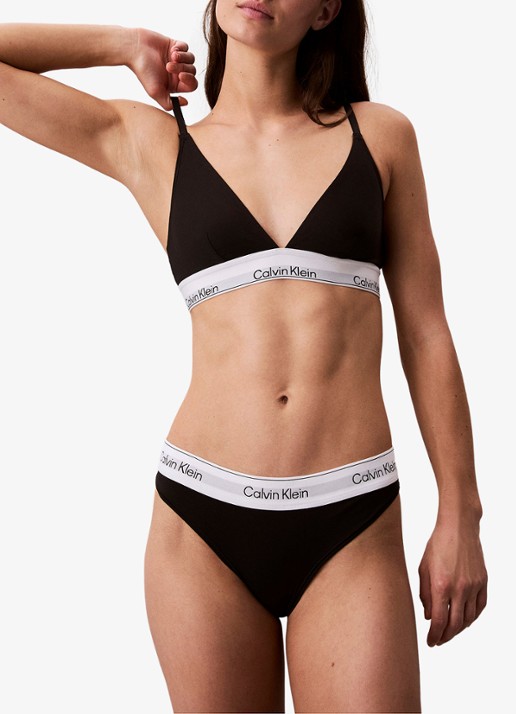 Calvin Klein String met logoband - voorkant zwart