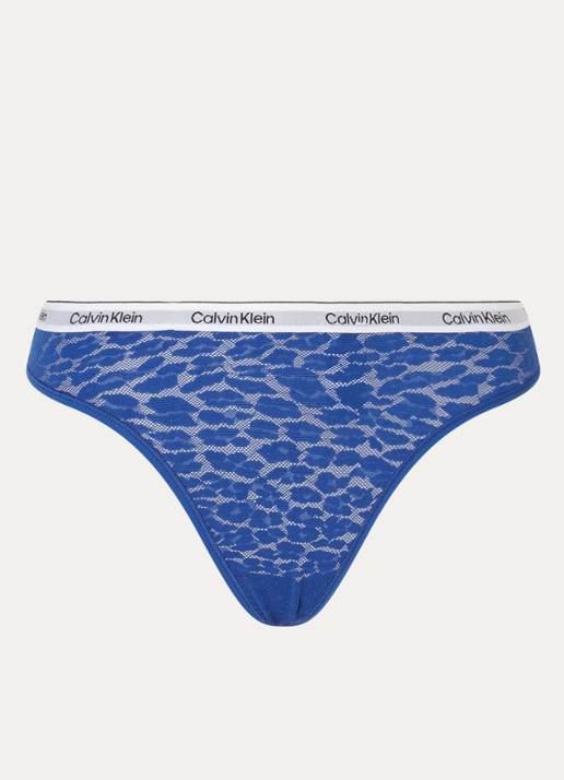 Calvin Klein String van mesh met panterprint - voorkant blauw