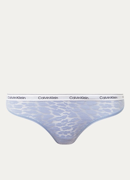 Calvin Klein String van mesh met panterprint - voorkant 2 staalblauw