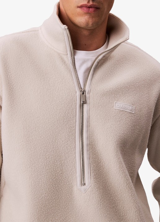 Calvin Klein Sweater met halve rits en logo - detail 5 gebroken wit