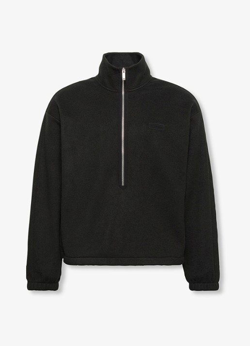 Calvin Klein Sweater met halve rits en logo - voorkant zwart