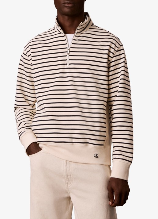 Calvin Klein Sweater met halve rits en streepprint