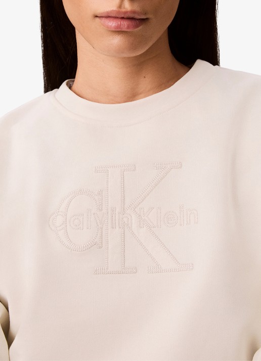 Calvin Klein Sweater met logoborduring - detail 5 creme