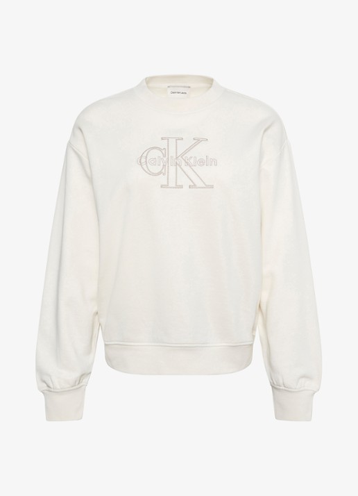 Calvin Klein Sweater met logoborduring - voorkant creme