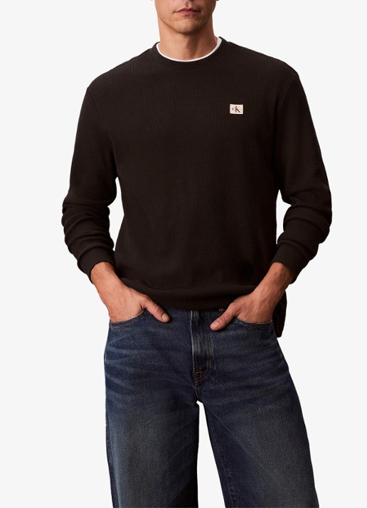 Calvin Klein Sweater met structuur en logo - detail 3 zwart