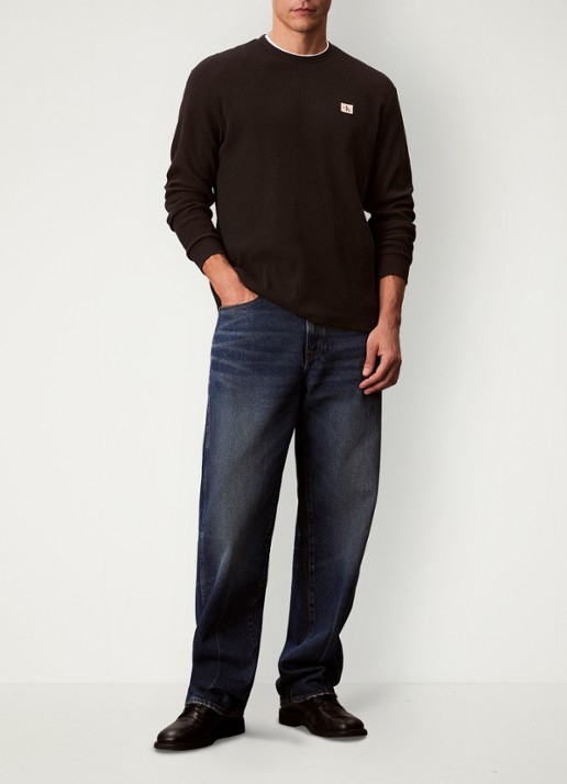 Calvin Klein Sweater met structuur en logo - voorkant 2 zwart