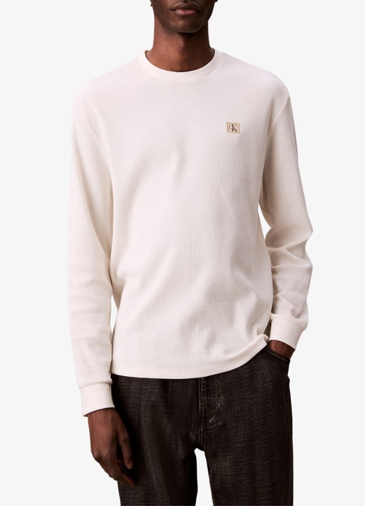 Calvin Klein Sweater met structuur en logo - detail 3 beige