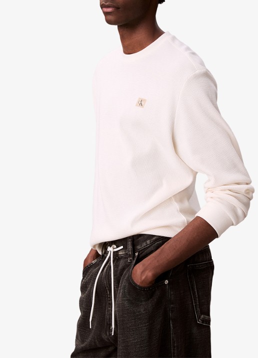 Calvin Klein Sweater met structuur en logo - detail 5 beige