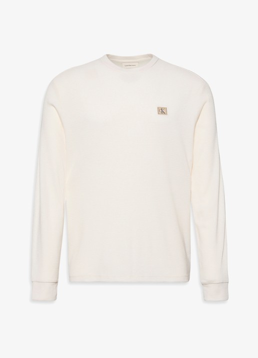 Calvin Klein Sweater met structuur en logo - voorkant beige