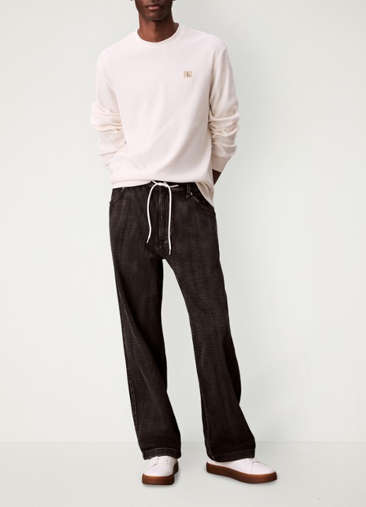 Calvin Klein Sweater met structuur en logo - voorkant 2 beige