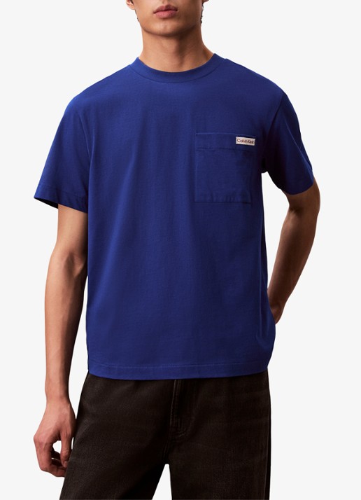 Calvin Klein T-shirt met borstzak - detail donkerblauw