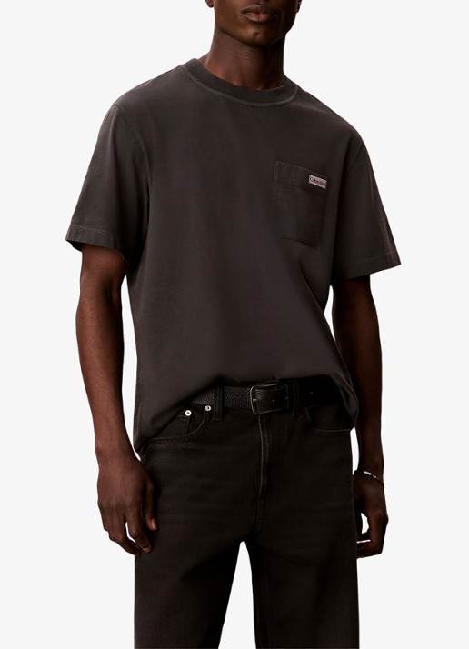 Calvin Klein T-shirt met borstzak - detail antraciet