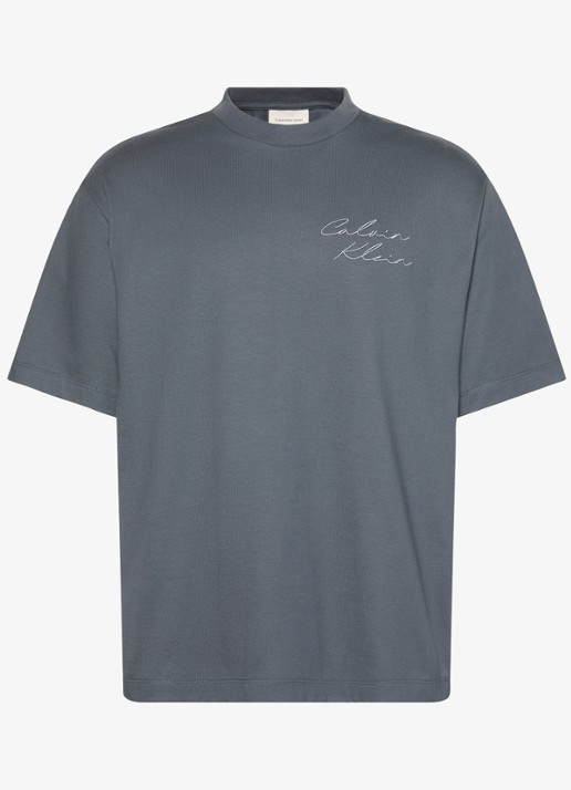 Calvin Klein T-shirt met logo- en backprint - voorkant donkergrijs