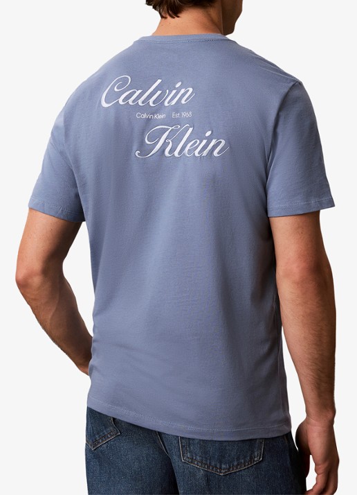 Calvin Klein T-shirt met logo- en backprint - achterkant 6 dusty sailor blue-c4i /  blauw
