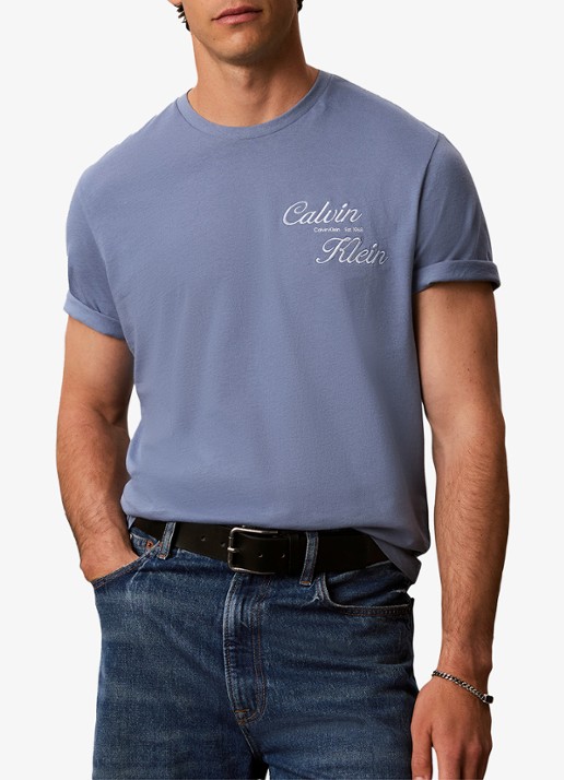 Calvin Klein T-shirt met logo- en backprint - detail dusty sailor blue-c4i /  blauw