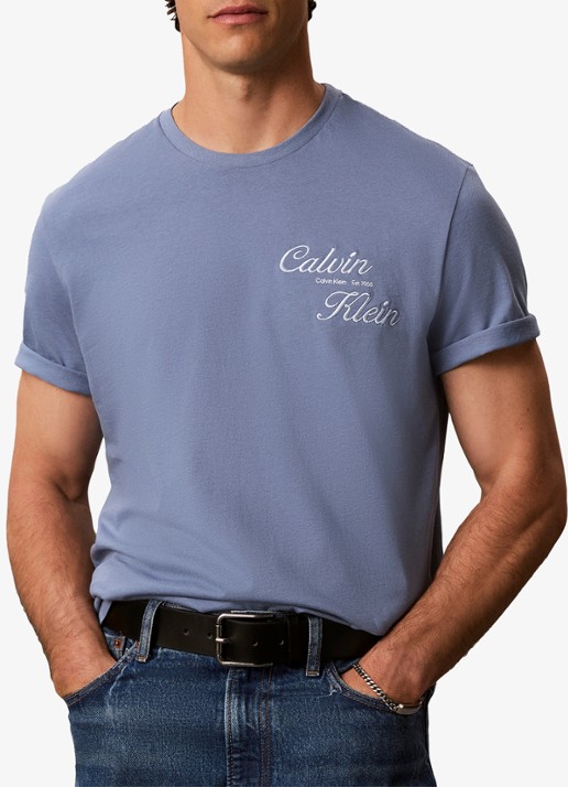 Calvin Klein T-shirt met logo- en backprint - detail 2 dusty sailor blue-c4i /  blauw