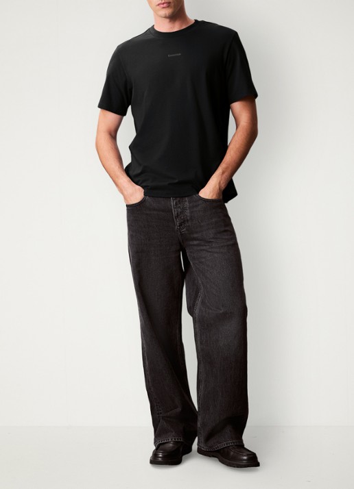 Calvin Klein T-shirt met logo en ronde hals  - voorkant 2 zwart