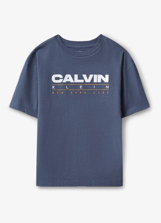 Calvin Klein T-shirt met logo - voorkant 4 nightshadow blue-chx /  grijs
