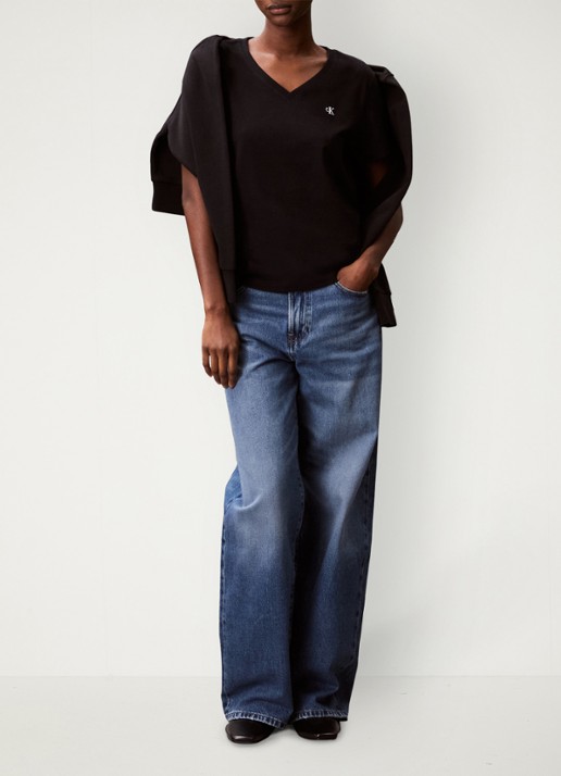 Calvin Klein T-shirt met logoborduring - voorkant 3 zwart