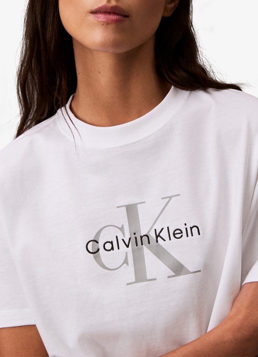 Calvin Klein T-shirt met logoborduring - detail 6 wit