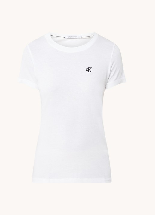Calvin Klein T-shirt met logoborduring - voorkant wit