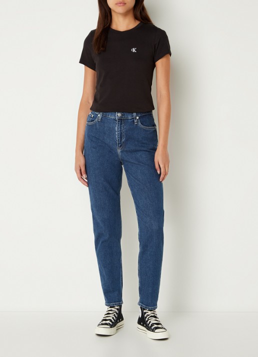 Calvin Klein T-shirt met logoborduring - voorkant 4 zwart