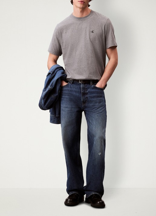 Calvin Klein T-shirt met logoborduring - voorkant 3 grijsmele