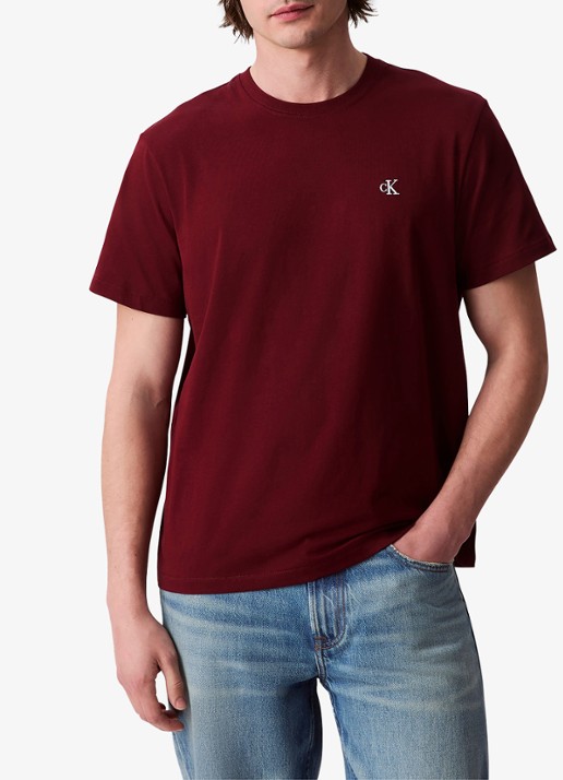 Calvin Klein T-shirt met logoborduring - detail 4 donkerrood