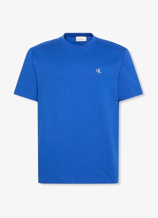 Calvin Klein T-shirt met logoborduring - voorkant 2 kobaltblauw