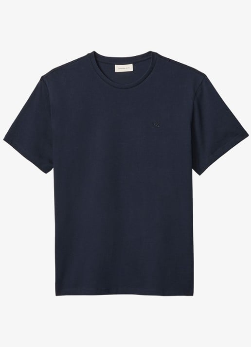 Calvin Klein T-shirt met logoborduring - voorkant 2 donkerblauw