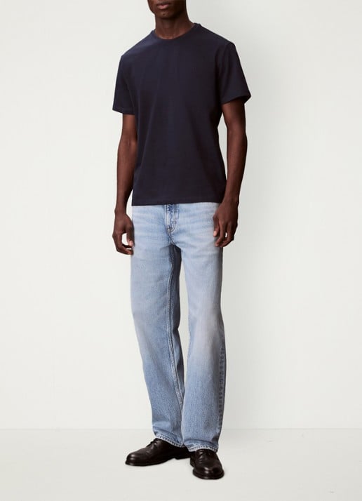 Calvin Klein T-shirt met logoborduring - voorkant 3 donkerblauw