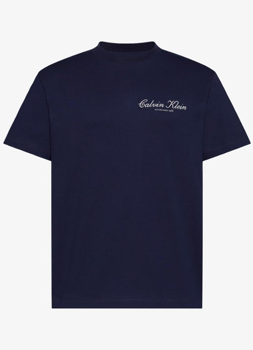 Calvin Klein T-shirt met logoborduring - voorkant donkerblauw