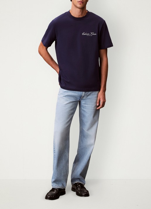 Calvin Klein T-shirt met logoborduring - voorkant 2 donkerblauw