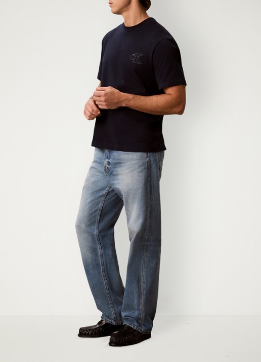 Calvin Klein T-shirt met logoborduring - voorkant 2 donkerblauw