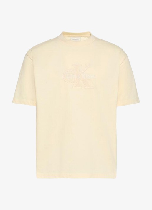 Calvin Klein T-shirt met logoborduring - voorkant creme