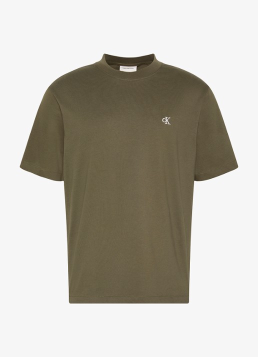 Calvin Klein T-shirt met logoborduring - voorkant olive night-li1 / groen