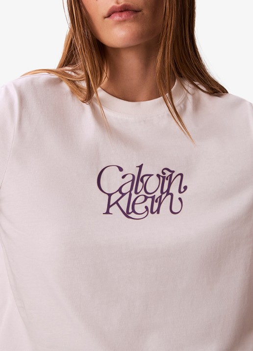 Calvin Klein T-shirt met logoprint - detail 2 wit