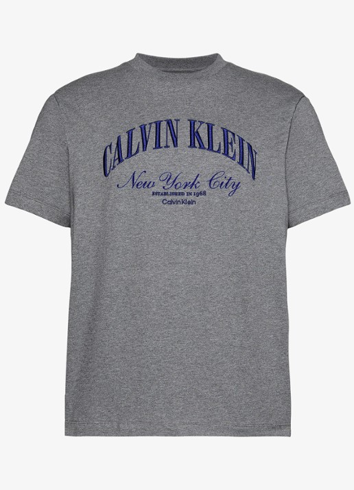 Calvin Klein T-shirt met logoprint - voorkant med grey htr-p7e