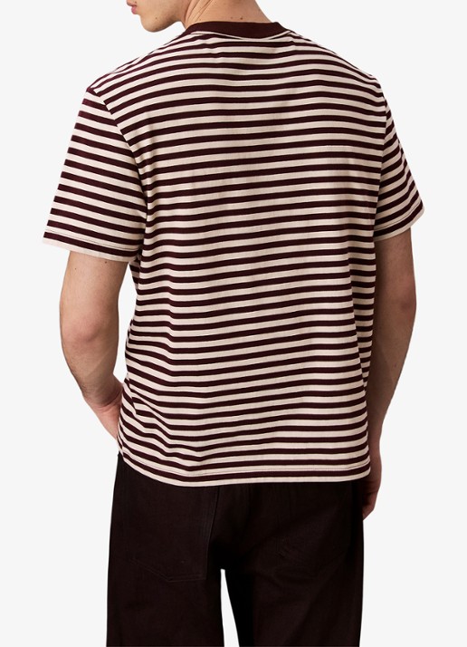 Calvin Klein T-shirt met streepprint en logo - achterkant 3 bruin