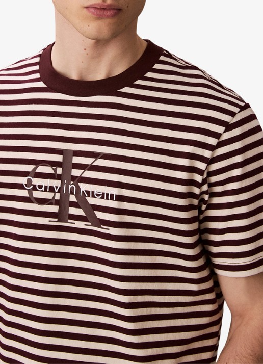 Calvin Klein T-shirt met streepprint en logo - detail 5 bruin