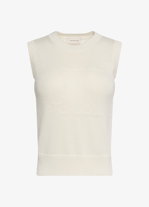 Calvin Klein Tanktop met ingebreid logo - voorkant 2 creme