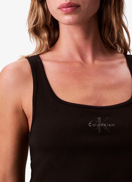 Calvin Klein Tanktop met logoborduring en ribstructuur - detail 2 zwart