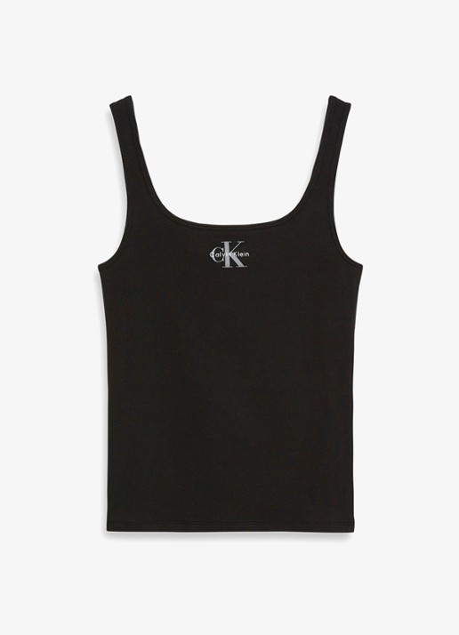 Calvin Klein Tanktop met logoborduring en ribstructuur - voorkant 4 zwart