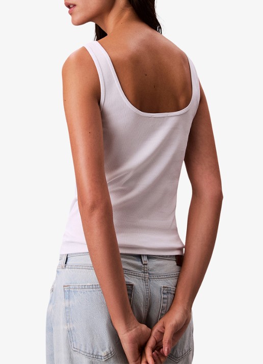 Calvin Klein Tanktop met logoborduring en ribstructuur - achterkant wit