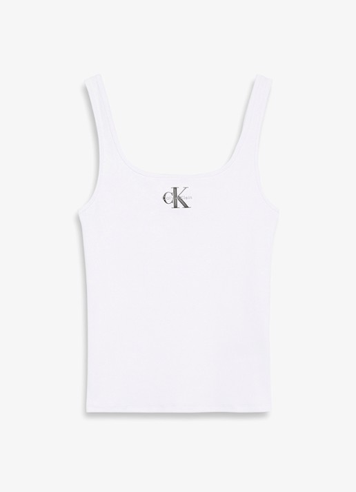 Calvin Klein Tanktop met logoborduring en ribstructuur - voorkant 4 wit