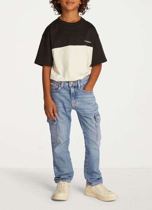 Calvin Klein Tapered fit cargojeans met steekzakken - voorkant 4 denim